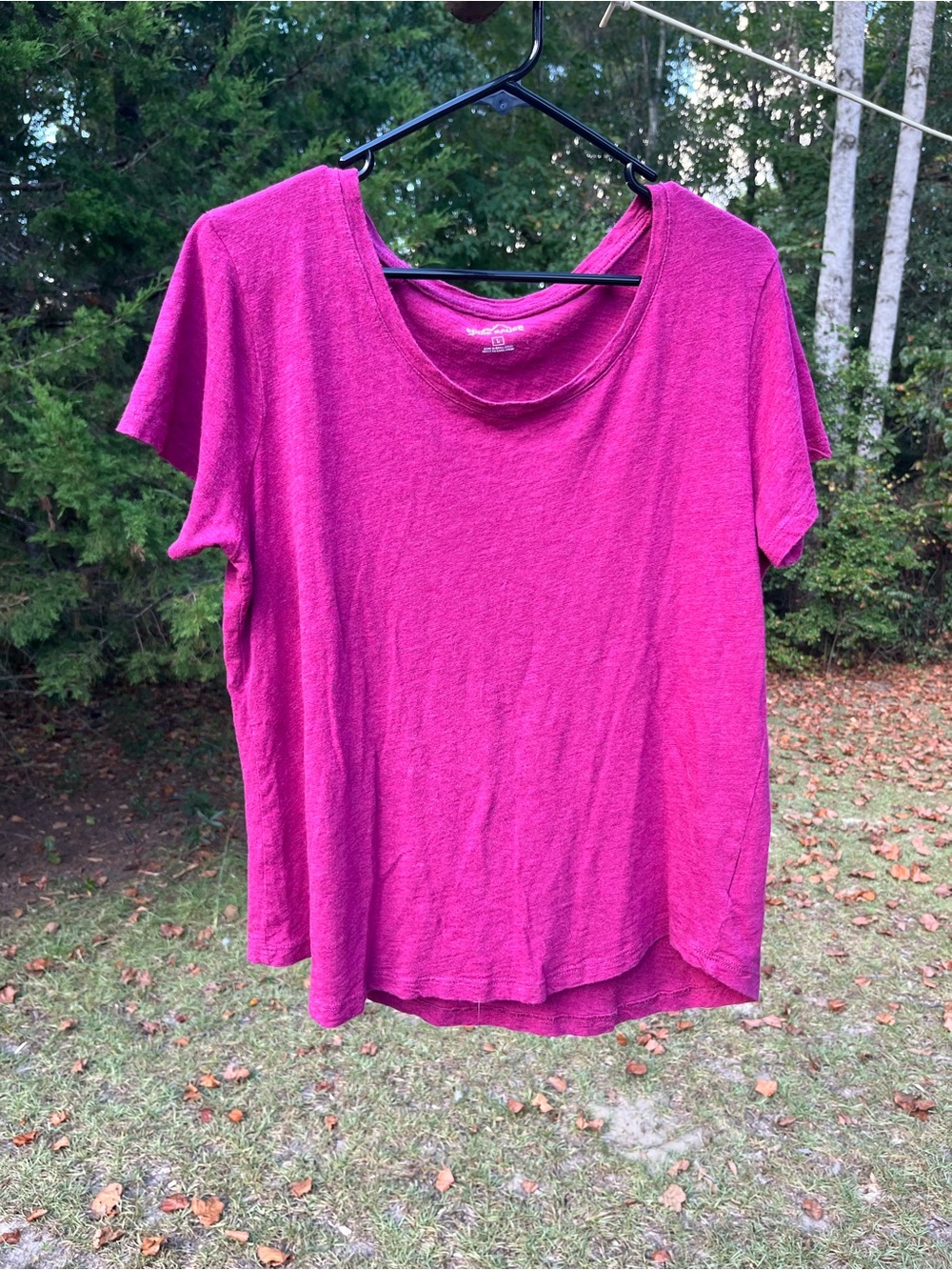 Eddie Bauer Short Sleeve Scoop Neck Top in Fuchsia